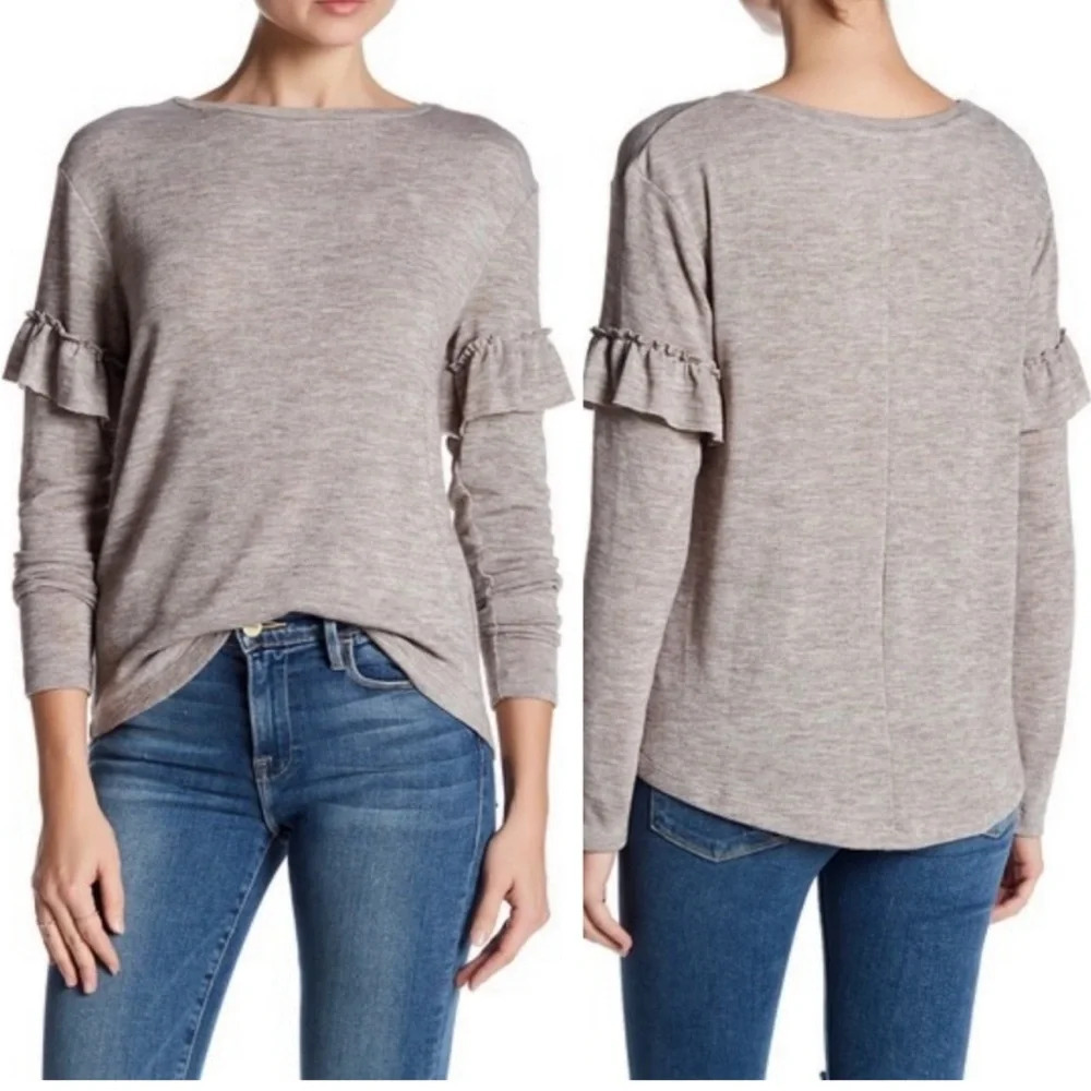 Philosophy ruffle sleeve round Neck sweater top size small heather gray